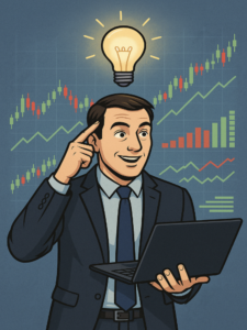 Graphic of man wearing suit with lightbulb above his head